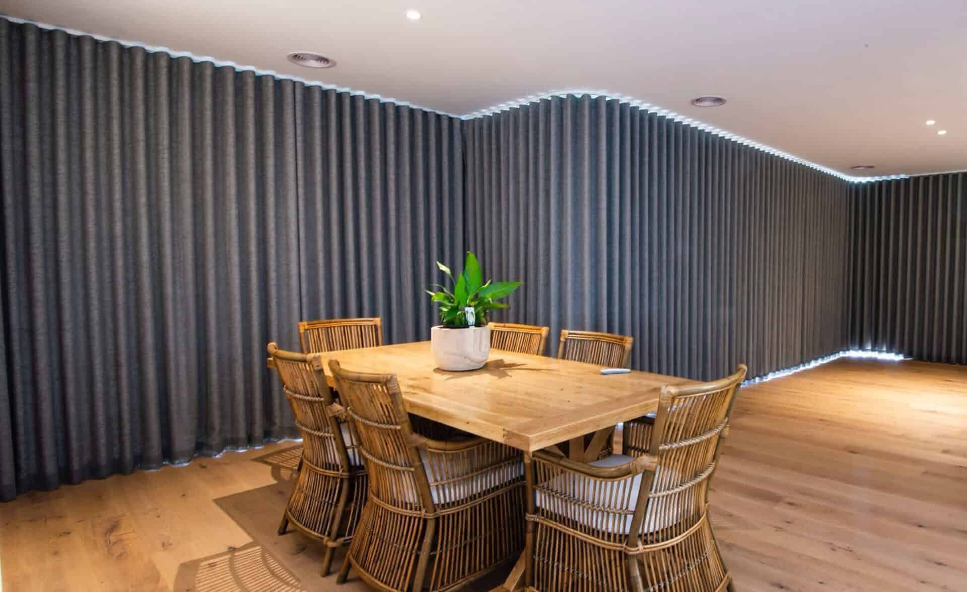 Curtains wrapping around a large Mornington Peninsula home